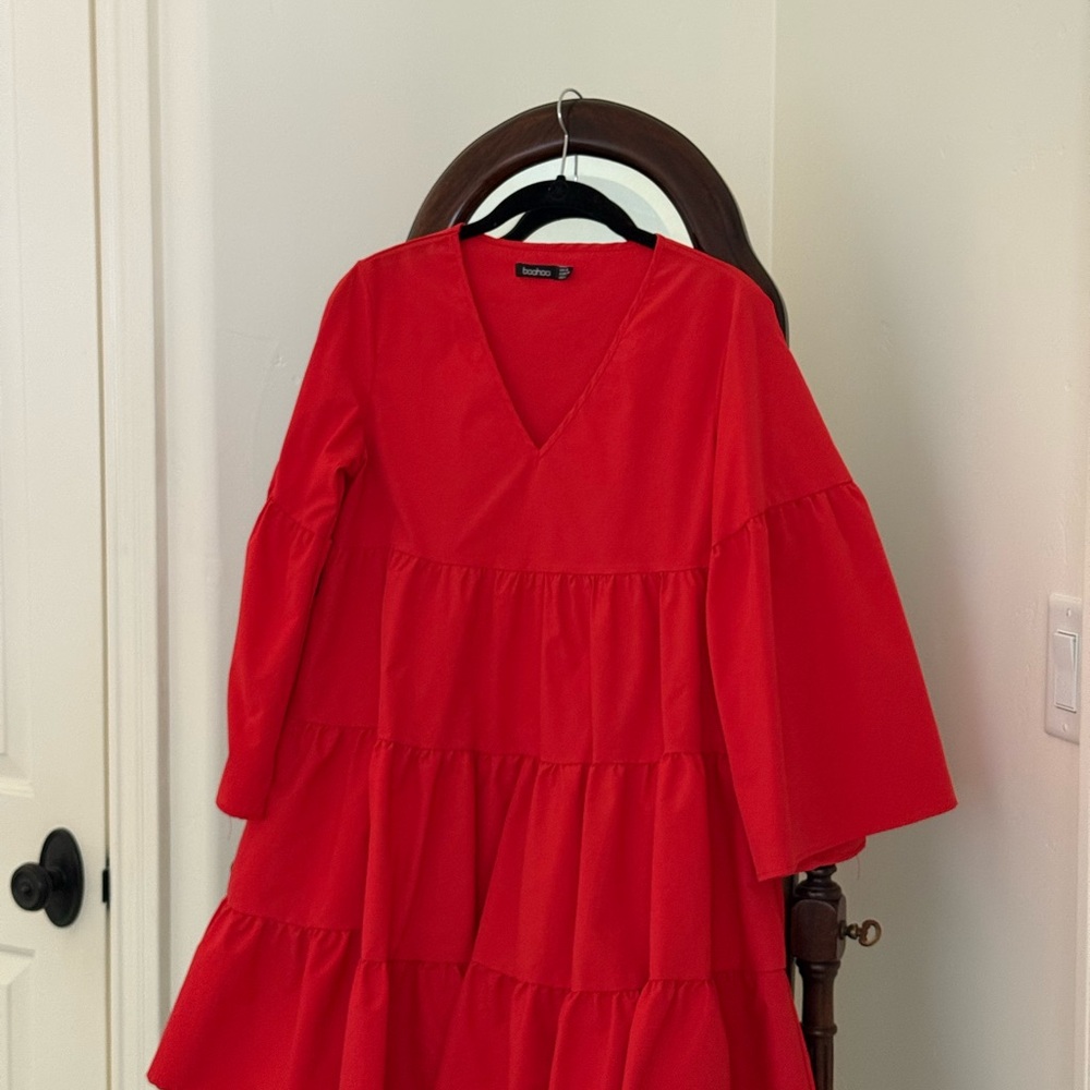 Babydoll Red Tiered V-Neck Dress